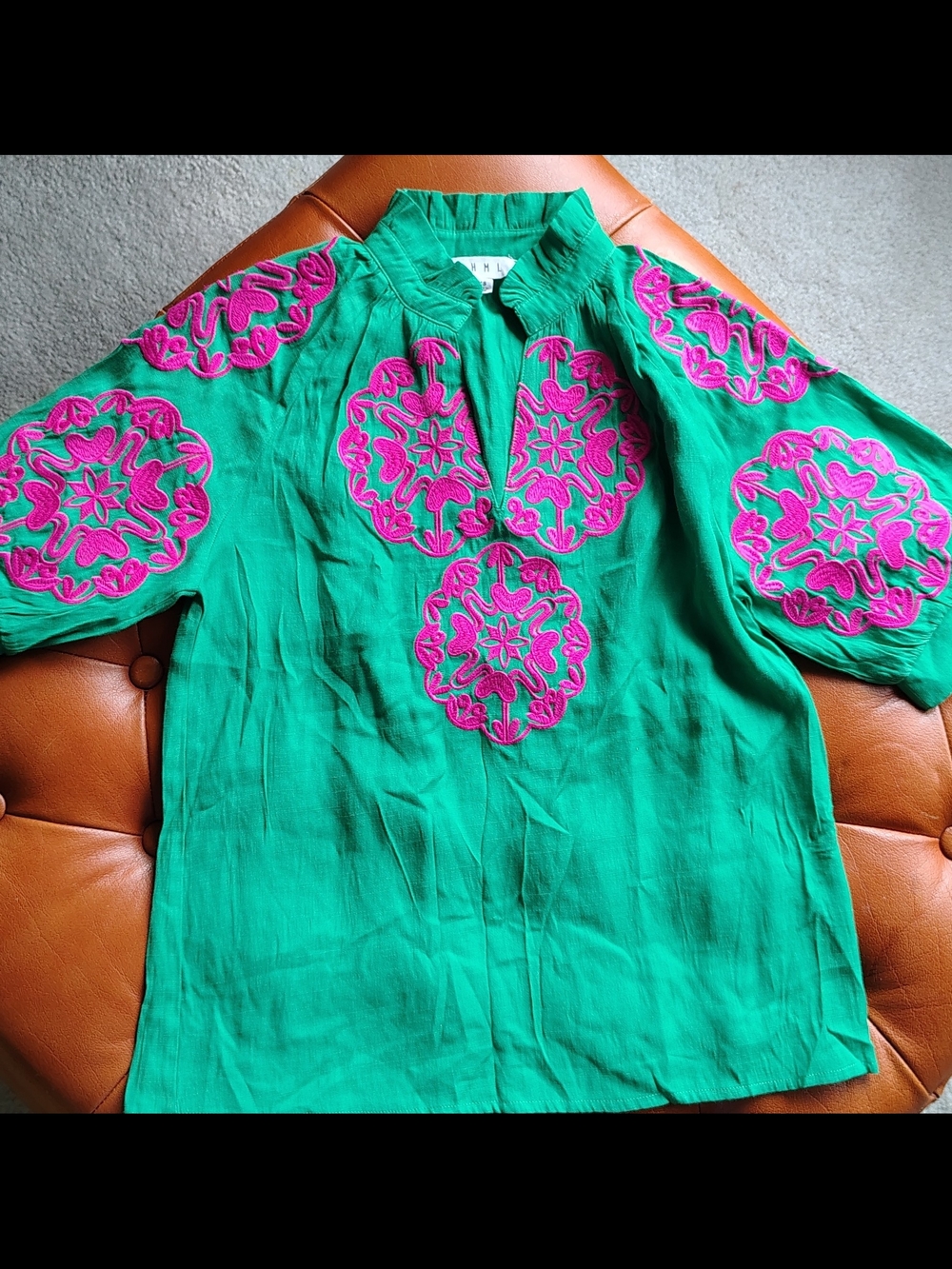 THML Emerald Green Tunic with Bright Pink Embroidery